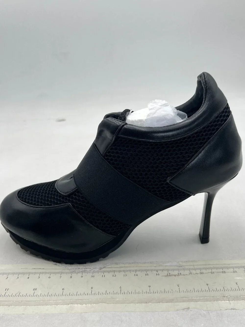 Black Hybrid Heels for Women Sporty Mesh Patchwork Round Toe Sneaker